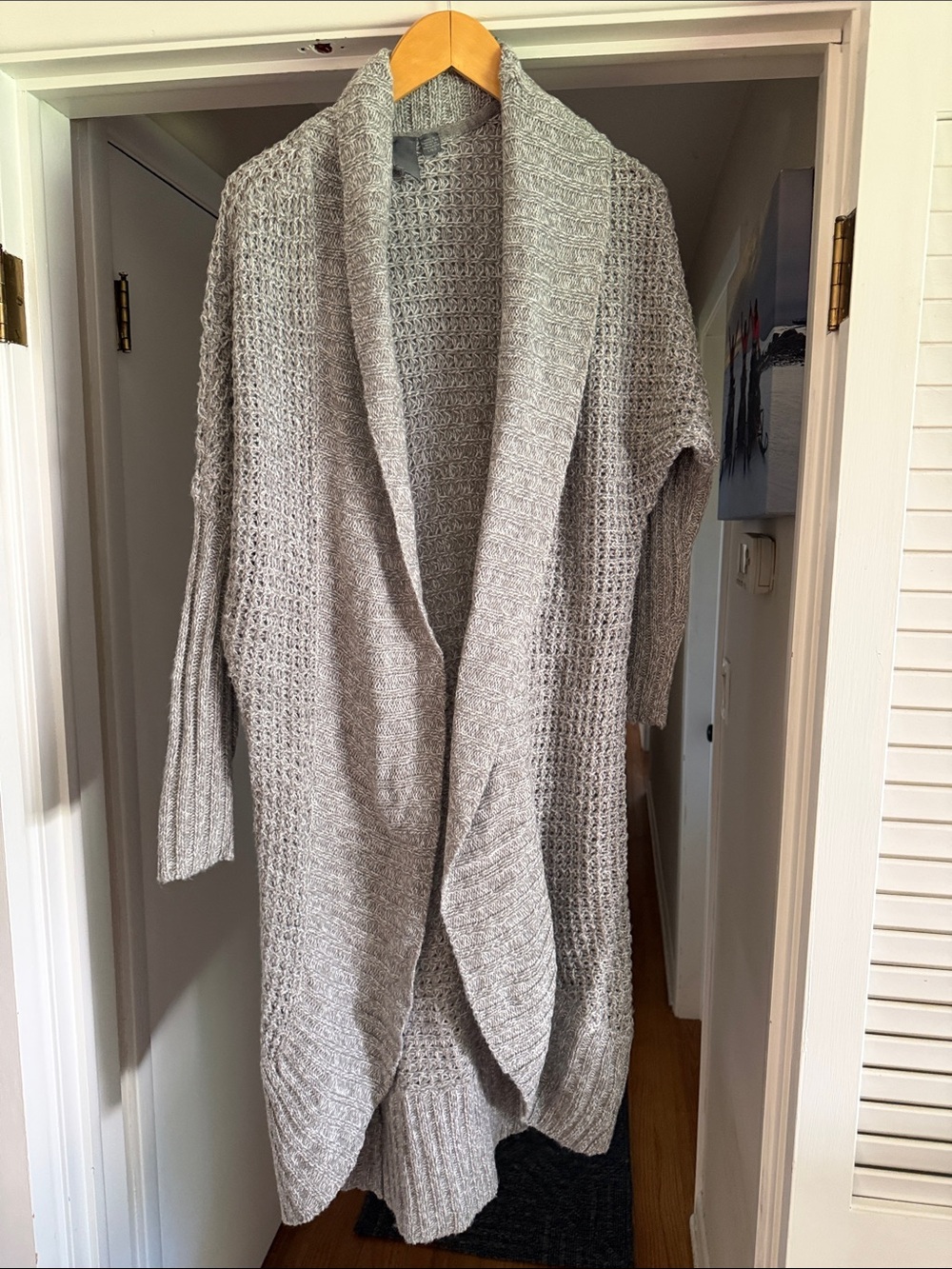 Light Gray Open-Front Knit Cardigan Sweater